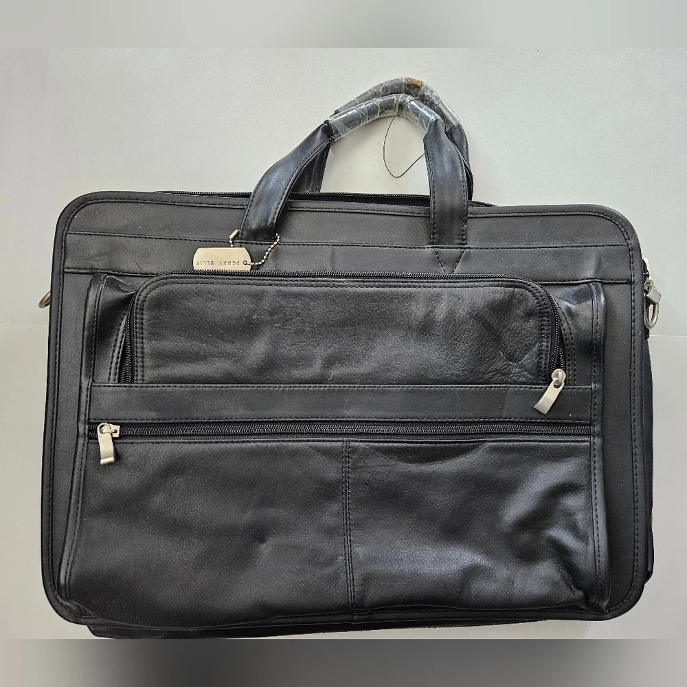 Vintage - NWT Perry Ellis Black Leather Briefcase